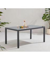 Table de jardin 6 personnes - Structure aluminium - Plateau verre trempé fixé par ventouses - 160 x 72 x 90 cm