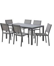 Garden table for 6 people - Aluminum structure - Tempered glass top fixed with suction cups - 160 x 72 x 90 cm
