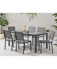 Gartentisch für 6 Personen – Aluminiumstruktur – Tischplatte aus gehärtetem Glas mit Saugnäpfen befestigt – 160 x 72 x 90 cm
