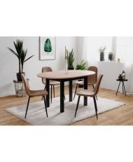 Table à manger extensible ronde - chêne artisan et noir - 100-140 x 76 x 100 cm