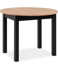 Table à manger extensible ronde - chêne artisan et noir - 100-140 x 76 x 100 cm
