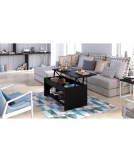Table basse HAPPY - Mélaminé noir - Plateau relevable - 100 x 50 x 44 cm