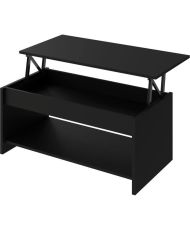 HAPPY Couchtisch – Schwarzes Melamin – Anhebbare Platte – 100 x 50 x 44 cm