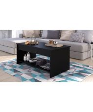 HAPPY Couchtisch – Schwarzes Melamin – Anhebbare Platte – 100 x 50 x 44 cm