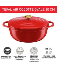 Air cocotte légere ovale 30 x 23 cm, fonte d'aluminium rouge