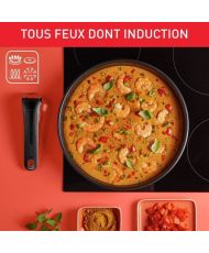 TEFA4 pieces, 22/24/28 cm frying pans + removable handle, Stainless steel, Non-stick coating