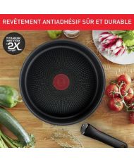 TEFA4 pieces, 22/24/28 cm frying pans + removable handle, Stainless steel, Non-stick coating