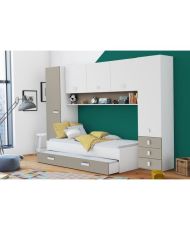 Kinder-Rollbett mit mehreren Stauräumen – Weiß/Ton – 90 x 200 cm – TIDY