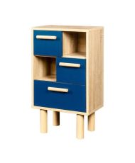 Table de chevet LILA avec 3 tiroirs et 2 niches - Chene/bleu - MDF - 40 x 24 x 67 cm