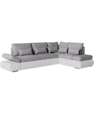 SEVARA 4-Sitzer-Umwandelbares Ecksofa – Weißes PU und hellgrauer Stoff – Aufbewahrungsbox – 267 x 200 x 90 cm