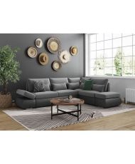 SEVARA 4-seater convertible reversible corner sofa - PU and gray fabric - Storage box - 267 x 200 x 90 cm
