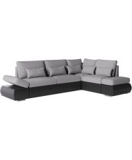 SEVARA 4-seater convertible reversible corner sofa - PU and gray fabric - Storage box - 267 x 200 x 90 cm