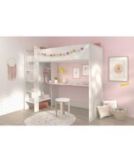JIM Contemporary children's mezzanine bed memphis pine and reversible blue or pink edge - 90 x 200 cm