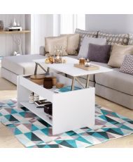Mattweißer hochklappbarer Couchtisch – 100 x 50 x 44 cm – HAPPY