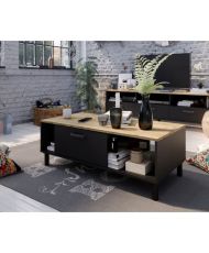 OXFORD Couchtisch aus Schwarz und Eiche – Industriestil – 100 x 55 x 40 cm