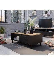 OXFORD Couchtisch aus Schwarz und Eiche – Industriestil – 100 x 55 x 40 cm