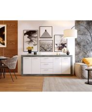 STONE Buffet 4 portes 3 tiroirs - béton et blanc - 206 x 45 x 83,4 cm