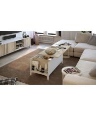 Table basse avec plateau relevable - Blanc/Chene - 100 x 50/72 x 42/55 cm - EVAN