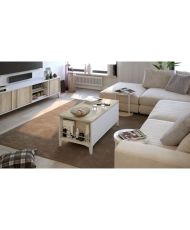 Couchtisch mit hochklappbarer Platte – Weiß/Eiche – 100 x 50/72 x 42/55 cm – EVAN