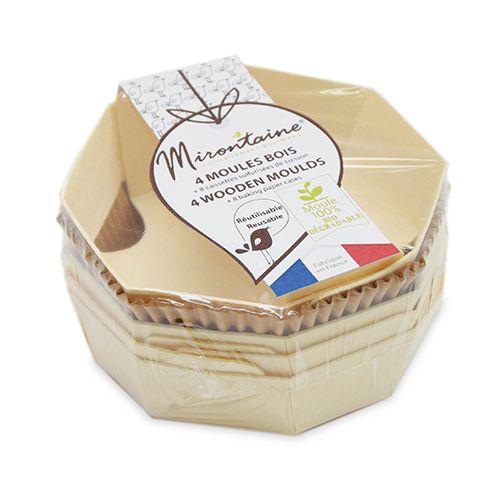 4 moules indivuels en bois ronds + 8 caissettes sulfurisées de cuisson 4 moules indivuels en bois ronds + 8 caissettes sulfurisées de cuisson