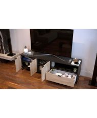 NEO TV-Schrank – Eiche und schwarzes Melamin – 3 Türen + 1 Schublade + 1 Nische – 180 x 44 x 54,5 cm