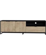 Meuble TV NEO - Mélaminé chêne et noir - 3 portes + 1 tiroir + 1 niche - 180 x 44 x 54,5 cm