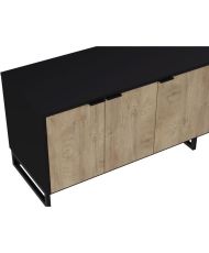 Meuble TV NEO - Mélaminé chêne et noir - 3 portes + 1 tiroir + 1 niche - 180 x 44 x 54,5 cm