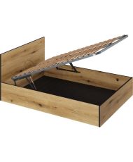 Box bed 140 x 190 in wood + Headboard - Rustic oak - Slatted base included - 140 x 193 x 80 cm