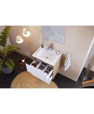 Mobile lavabo MYSTIC 60 cm - 2 cassetti - Melaminico rovere e bianco lucido