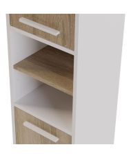 MYSTIC Hoher Badezimmerschrank mit 2 Türen – 35 x 30 x 180 cm – Eiche und weißes Melamin
