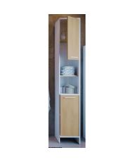 MYSTIC Hoher Badezimmerschrank mit 2 Türen – 35 x 30 x 180 cm – Eiche und weißes Melamin