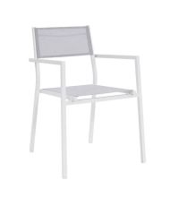 Essgruppe für 6 Personen – Ausziehbarer Tisch 160/240 + 6 Sessel mit Textilene-Sitz – Weiß