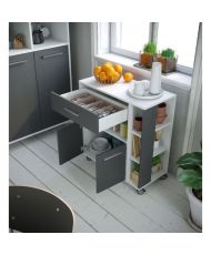 ECO Trolley 2 Türen 1 Schublade - Weiß und Grau - 80 x 39 x 87 cm