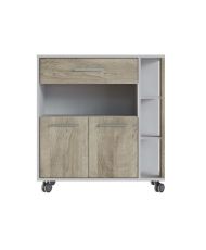 Trolley 2 Türen 1 Schublade - Weiß und Eiche - 80 x 39 x 87 cm