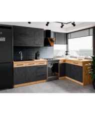 Colonne cuisine - Mélaminé chêne lancelot et gris matera - 2 portes + 5 étageres - 60 x 210 cm