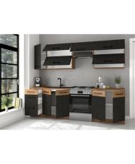 Cuisine complète 7 éléments - chêne lancelot et gris matera - 260 x 52 x 82 cm - Plan de travail non inclus