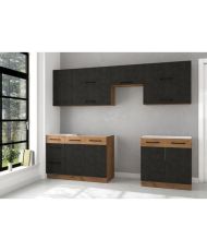 Cuisine complète 7 éléments - chêne lancelot et gris matera - 260 x 52 x 82 cm - Plan de travail non inclus