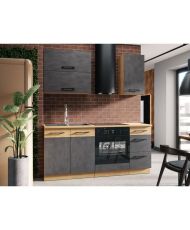 Kochtopfschrank - Eiche Lancelot und Melamin in Materagrau - 3 Schubladen - 60 x 82 cm