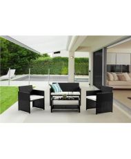 Salon de jardin en résine tressée avec coussins - 4 personnes - HILPEA - Noir