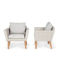 Salon de jardin en résine tressée et pieds en bois d'Acacia avec coussins - 4 personnes - MIRA - Gris