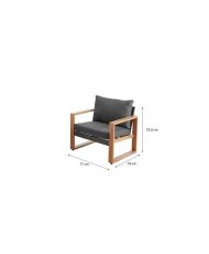 Salon bas de jardin en aluminium effet bois avec coussins - 5 personnes - PUERTO - Gris