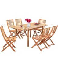 Garden dining set for 4-6 people - Eucalyptus - Extendable table 120/180 x 80 cm + 6 folding chairs