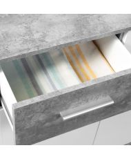 Buffet bas 4 portes et 2 tiroirs - Blanc et béton clair - 162,3 x 34,2 x 88,1 cm