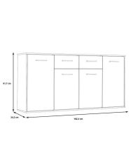 Buffet bas 4 portes et 2 tiroirs - Blanc mat - 162,3 x 34,2 x 88,1 cm