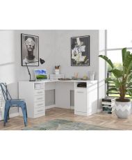 TOLEDE Bureau d'angle 1 porte 4 tiroirs - papier blanc - 125 x 125 x 75 cm