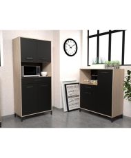 FACTORY Küchen-Sideboard – Eiche und Schwarz – 2 Türen + 1 Schublade – modular – 80 x 43,3 x 185 cm