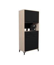 Buffet de cuisine FACTORY - chêne et noir - 2 portes + 1 tiroir - Modulable - 80 x 43,3 x 185 cm