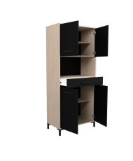 Buffet de cuisine FACTORY - chêne et noir - 2 portes + 1 tiroir - Modulable - 80 x 43,3 x 185 cm