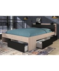 Lit adulte COMBO 160 x 200 cm - chêne et noir - 3 Tiroirs 