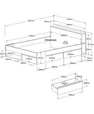  COMBO-Erwachsenenbett 160 x 200 cm – Eiche und Schwarz – 3 Schubladen